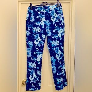 JCREW CROP PANTS BLUE FLORAL  DESIGN -BACK  SEAM -FULL FRONT POCKETS